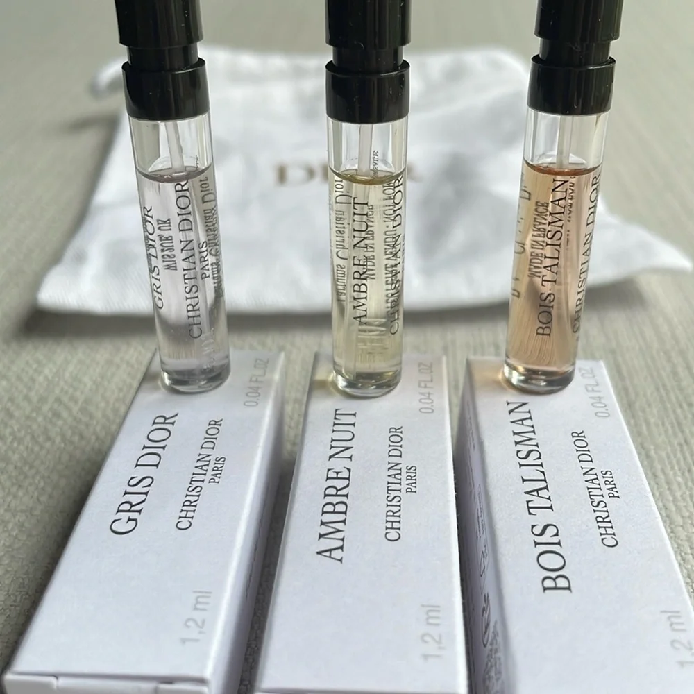 Dior prive luxury fragrance sampler with drawstring pouch